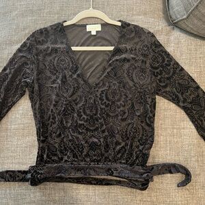 Veronica M Black Floral Burnout Velvet Blouse